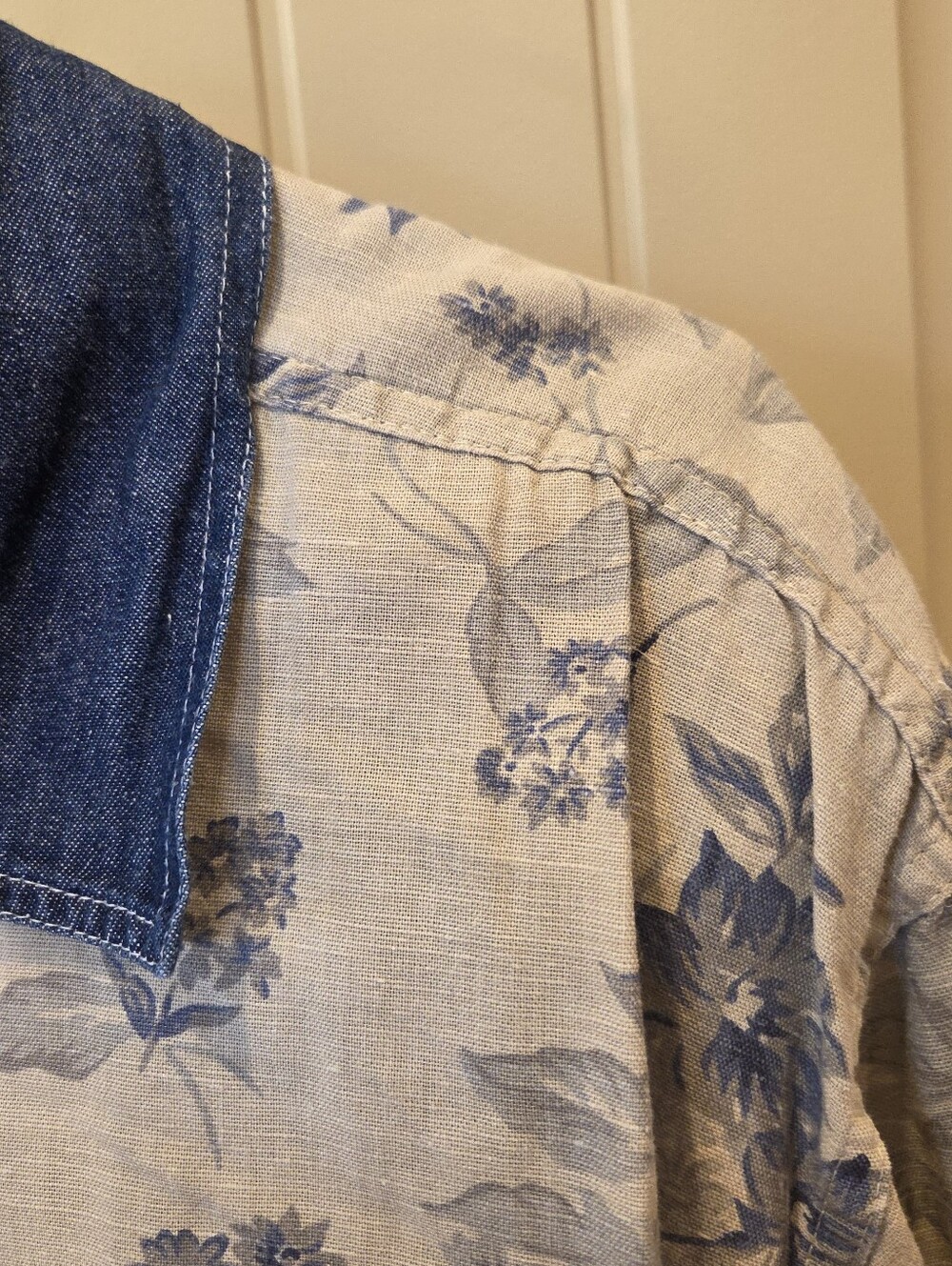 Vintage Capacity Woman Linen Blend Blue Floral Button Down Shirt Denim 2X - Picture 7 of 11